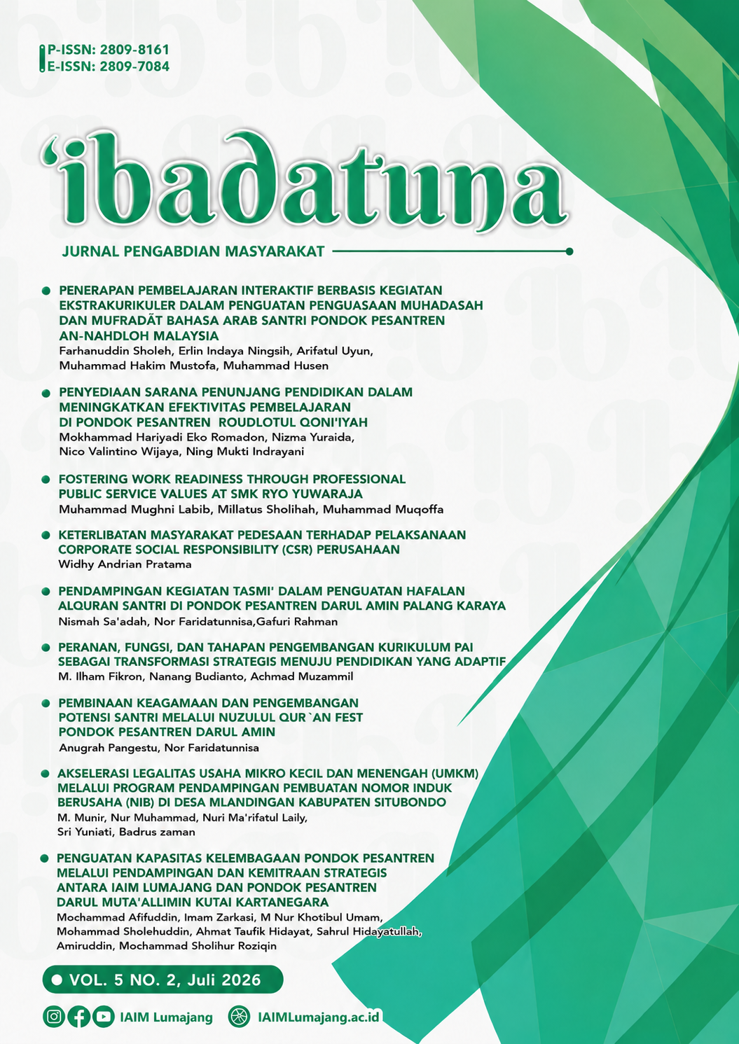 					View Vol. 5 No. 2 (2026): Ibadatuna Juli 2026
				
