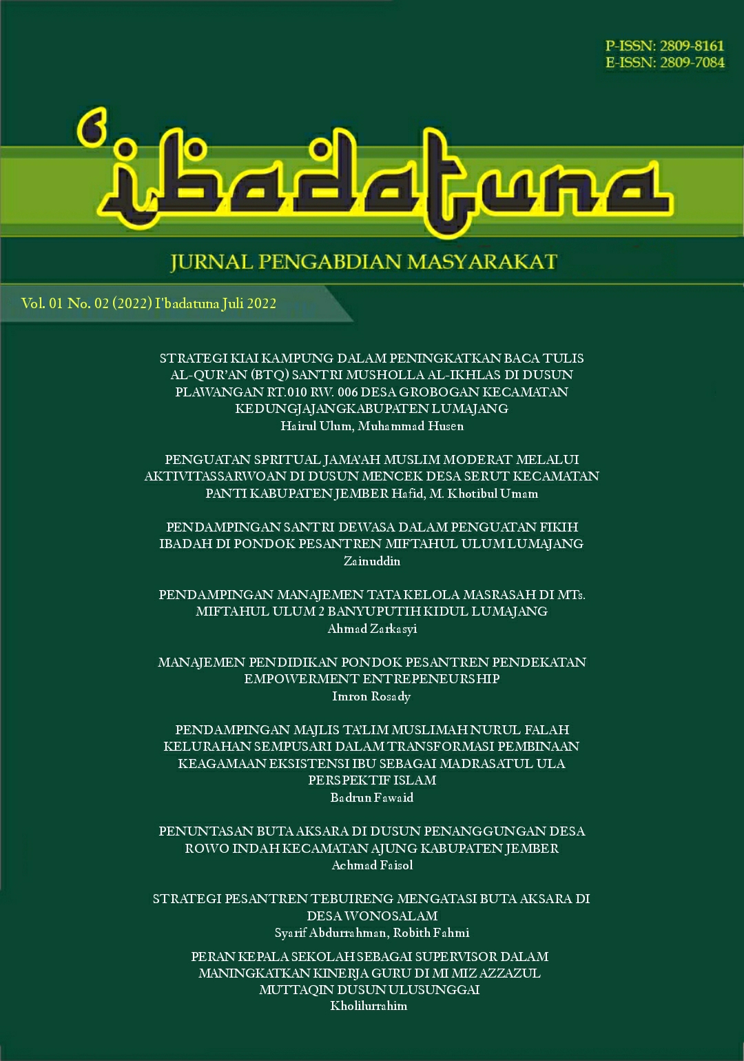 					Lihat Vol 1 No 2 (2022): 'Ibadatuna
				